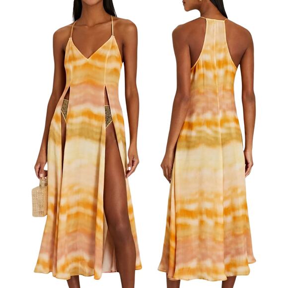 Cult Gaia Domino Printed Midi Coverup Beach Dress Split Front Dusty Dye Size M - Picture 1 of 14